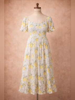 $174 NWT Ivy City Co Hollie Dress Small Lemon Smocked Ruffles Summer Country